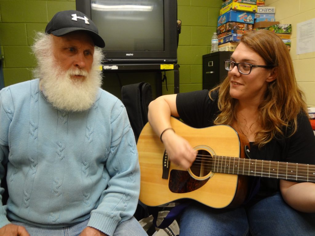 Richard Miller, a resident of Hospitality House of Boone, composes songs with Cindy Morris. Photo credit: Taylor Sisk