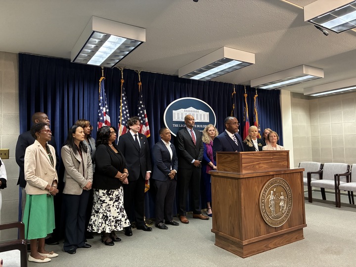 House Democratic Caucus members speak at the General Assembly during the short session.
