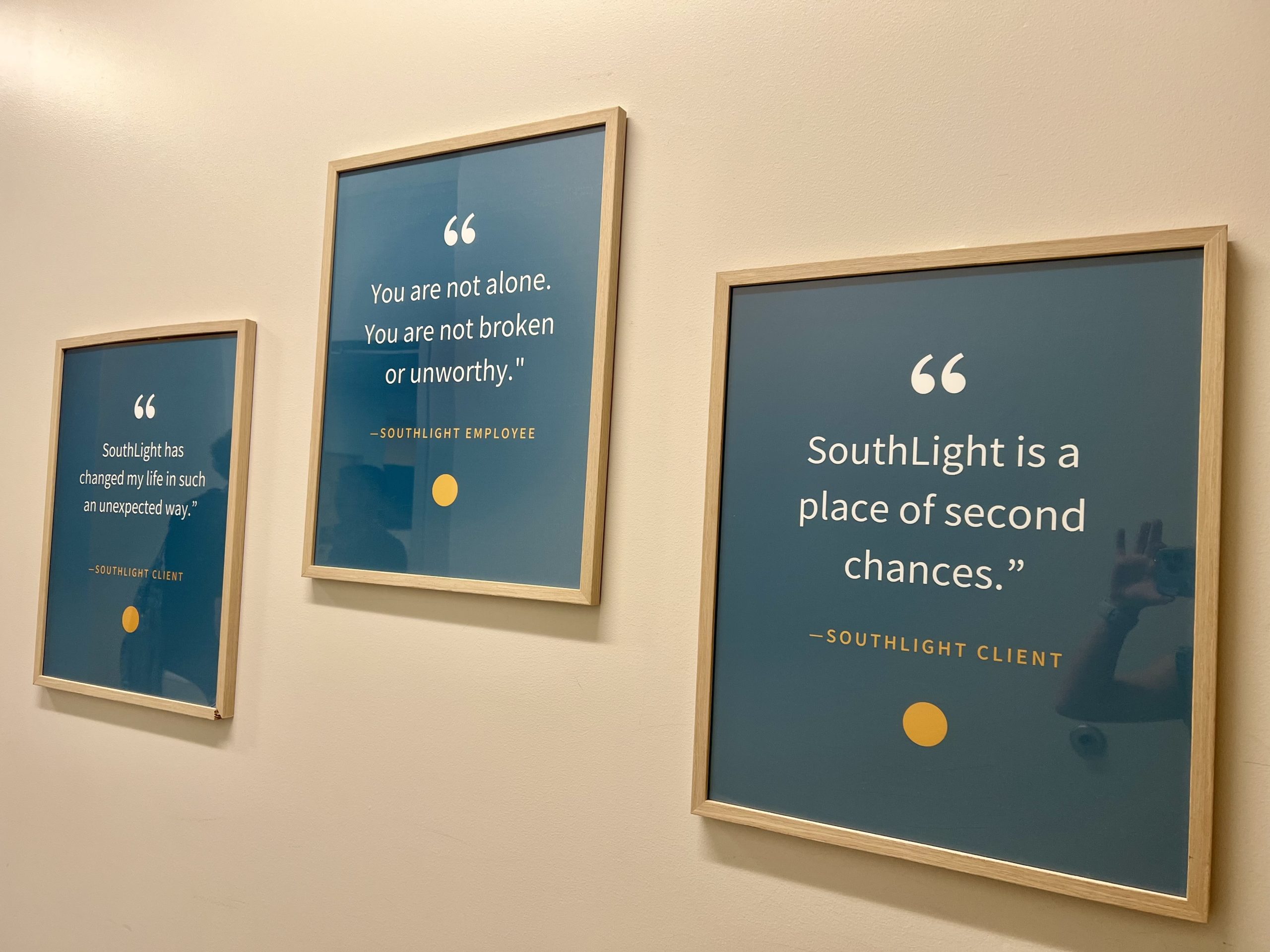 Three picture frames filled with quotes about SouthLight